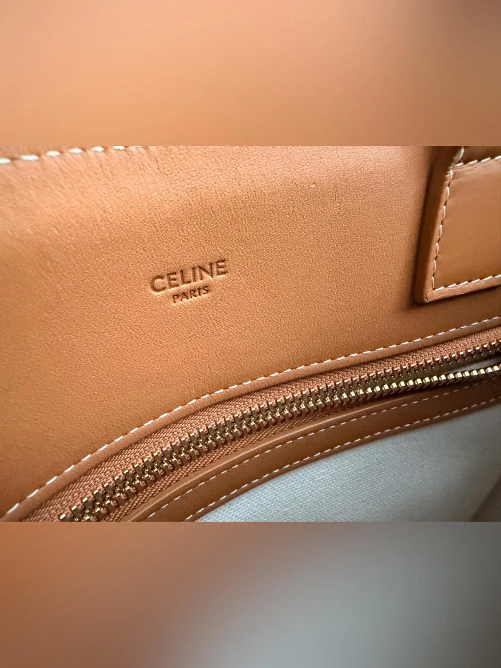 CELINE Small Vertical Cabas Natural Canvas Tan Leather Tote Crossbody